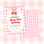 Cute Strawberry Fruit Daisy Berry First Birthday  招待状