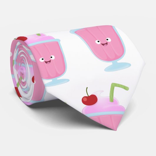 Cute strawberry ice cream sundae cartoon ネクタイ (ロール)