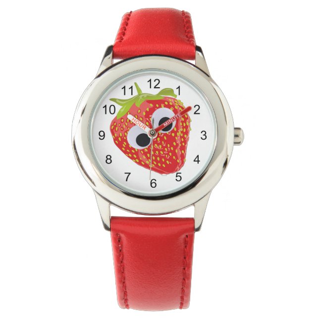 Cute Strawberry Kids Watch Red Strap 腕時計 (正面)