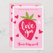 Cute Strawberry Love Berry Sweet Hearts Valentines シーズンカード (正面/裏面)
