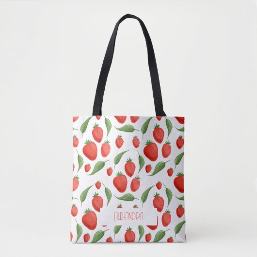 Cute Strawberry Pattern Eco Tote Bag トートバッグ (正面)