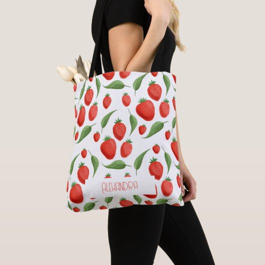 Cute Strawberry Pattern Eco Tote Bag トートバッグ (クローズアップ)