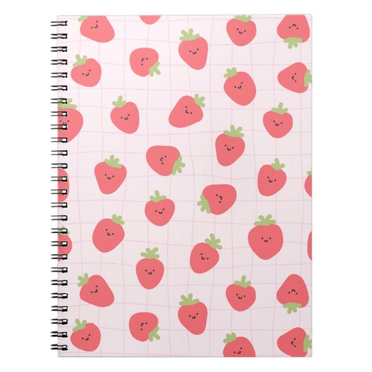 Cute Strawberry Pattern – Kawaii Strawberry ノートブック (正面)