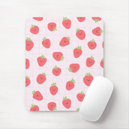 Cute Strawberry Pattern – Kawaii Strawberry マウスパッド (マウス)
