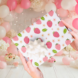 Cute Strawberry Pink Girls Birthday ラッピングペーパーシート