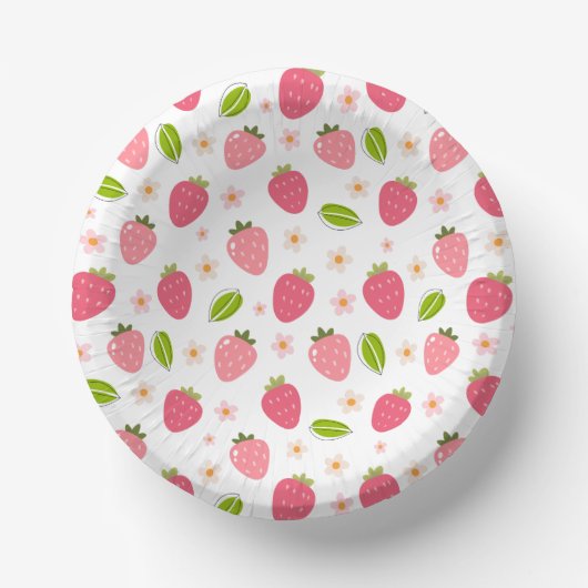 Cute Strawberry Pink Girls Birthday Paper Bowl ペーパーボウル (正面)
