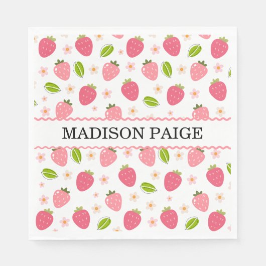 Cute Strawberry Pink Girls Birthday Paper Napkin スタンダードランチョンナプキン (正面)