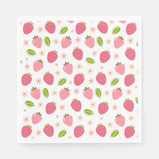 Cute Strawberry Pink Girls Birthday Paper Napkin スタンダードランチョンナプキン (正面)