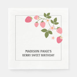 Cute Strawberry Pink Girls Birthday Paper Plate スタンダードランチョンナプキン