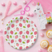 Cute Strawberry Pink Girls Birthday Paper Plate ペーパープレート (パーティー)