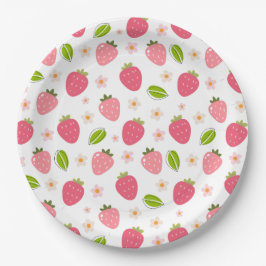 Cute Strawberry Pink Girls Birthday Paper Plate ペーパープレート