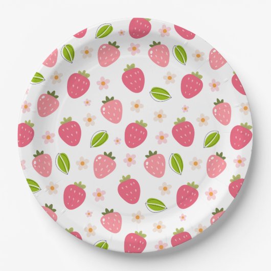 Cute Strawberry Pink Girls Birthday Paper Plate ペーパープレート (正面)