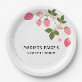 Cute Strawberry Pink Girls Birthday Paper Plate ペーパープレート