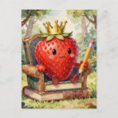 Cute Strawberry Royalty on a Book Throne ポストカード (正面)