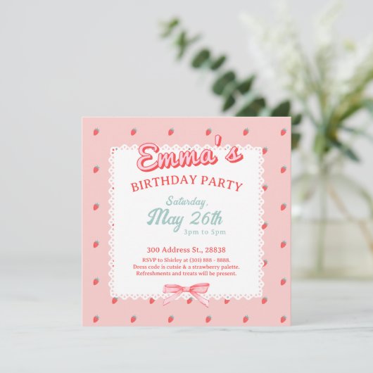 Cute Strawberry Square Invitation 招待状 (スタンド正面)