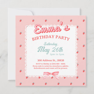 Cute Strawberry Square Invitation 招待状