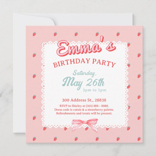 Cute Strawberry Square Invitation 招待状 (正面)