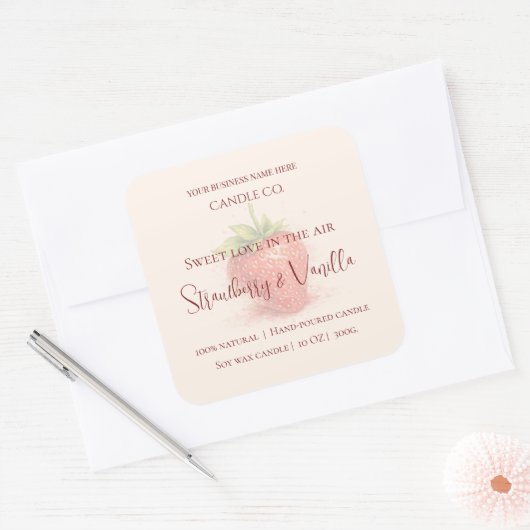 Cute Strawberry - Sweet Valentine Candle Label スクエアシール (封筒)