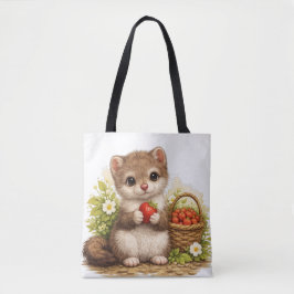 Cute Strawberry Weasel Tote Bag – Kawaii Woodland トートバッグ