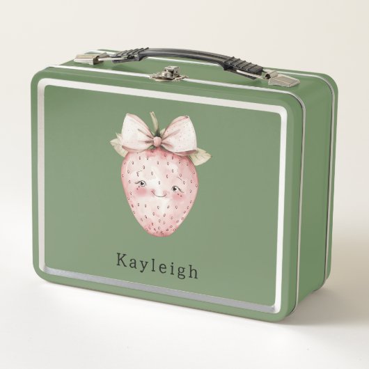 Cute Strawberry with Bow メタルランチボックス (正面)