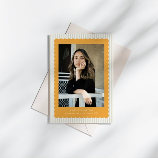 Cute Stripes Scallops Border Grad Announcement 招待状