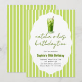 Cute Stripes Wavy Matcha 19th Birthday Party 招待状 (正面/裏面)