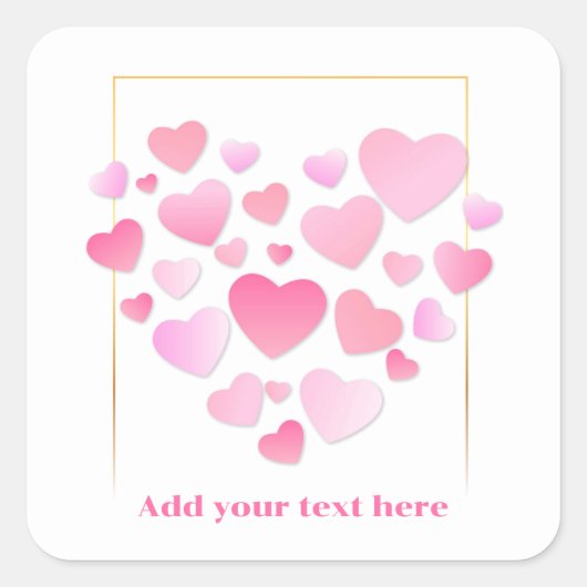Cute Style Pink Hearts Romantic Valentine's Day スクエアシール (正面)