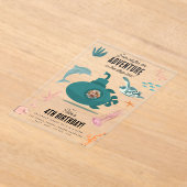 Cute Submarine Deep Sea Birthday Kids Photo アクリル招待状 (レイダウン)