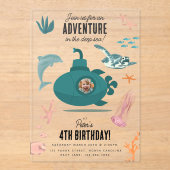 Cute Submarine Deep Sea Birthday Kids Photo アクリル招待状 (正面)
