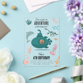 Cute Submarine Deep Sea Birthday Kids Photo アクリル招待状 (インサイチュ (ウェディング))