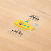 Cute Submarine Deep Sea Birthday Kids Photo アクリル招待状 (レイダウン)