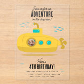 Cute Submarine Deep Sea Birthday Kids Photo アクリル招待状 (正面)