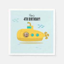Cute Submarine Deep Sea Birthday Kids Photo スタンダードカクテルナプキン