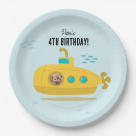 Cute Submarine Deep Sea Birthday Kids Photo ペーパープレート