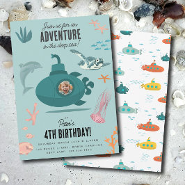 Cute Submarine Deep Sea Birthday Kids Photo 招待状