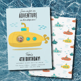 Cute Submarine Deep Sea Birthday Kids Photo 招待状