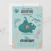 Cute Submarine Deep Sea Birthday Kids Photo 招待状 (正面)