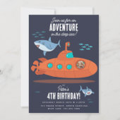 Cute Submarine Deep Sea Birthday Kids Photo Shark 招待状 (正面)
