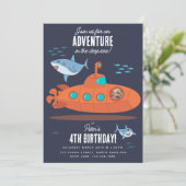 Cute Submarine Deep Sea Birthday Kids Photo Shark 招待状 (スタンド正面)