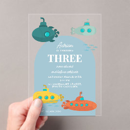 Cute Submarine Deep Sea Kids Birthday Party アクリル招待状
