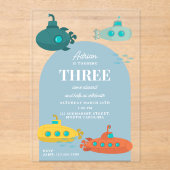 Cute Submarine Deep Sea Kids Birthday Party アクリル招待状 (正面)