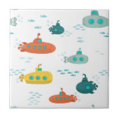 Cute Submarine Nautical Deep Sea Fish Kids タイル (正面)