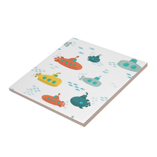 Cute Submarine Nautical Deep Sea Fish Kids タイル (側面)