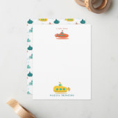 Cute Submarine Nautical Deep Sea Fish Kids ノートカード (正面/裏面インサイチュ)