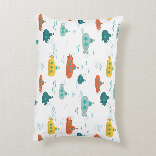 Cute Submarine Nautical Deep Sea Fish Pattern アクセントクッション (裏面(縦))