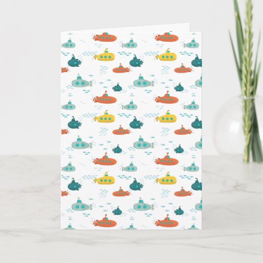 Cute Submarine Nautical Deep Sea Fish Pattern カード (正面)