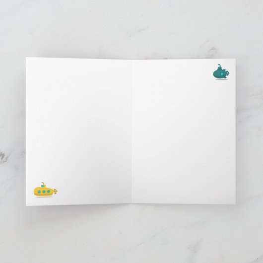 Cute Submarine Nautical Deep Sea Fish Pattern カード (内部)