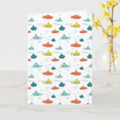 Cute Submarine Nautical Deep Sea Fish Pattern カード (黄色い花)