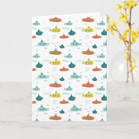 Cute Submarine Nautical Deep Sea Fish Pattern カード (黄色い花)
