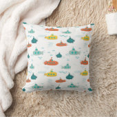 Cute Submarine Nautical Deep Sea Fish Pattern クッション (ブランケット)
